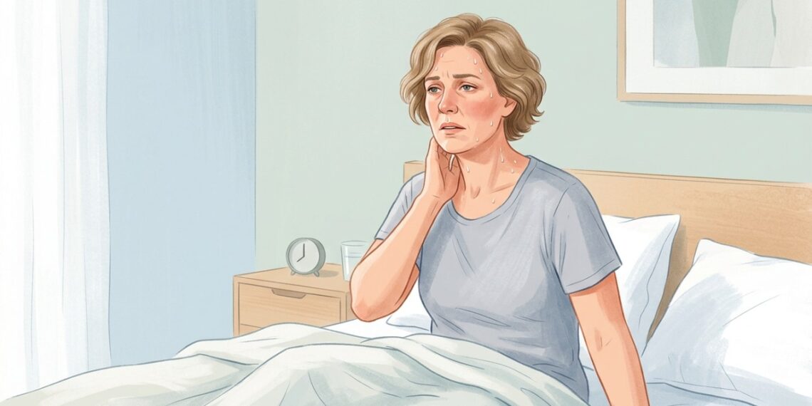 Suor noturno e ondas de calor podem surgir durante a transição para a menopausa.