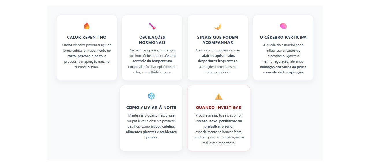 Suor noturno depois dos 45: sinais de que o calor pode estar ligado à menopausa