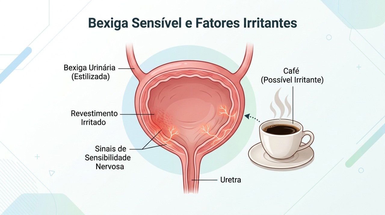 Cafeína e outros irritantes podem piorar a urgência urinária em algumas pessoas.