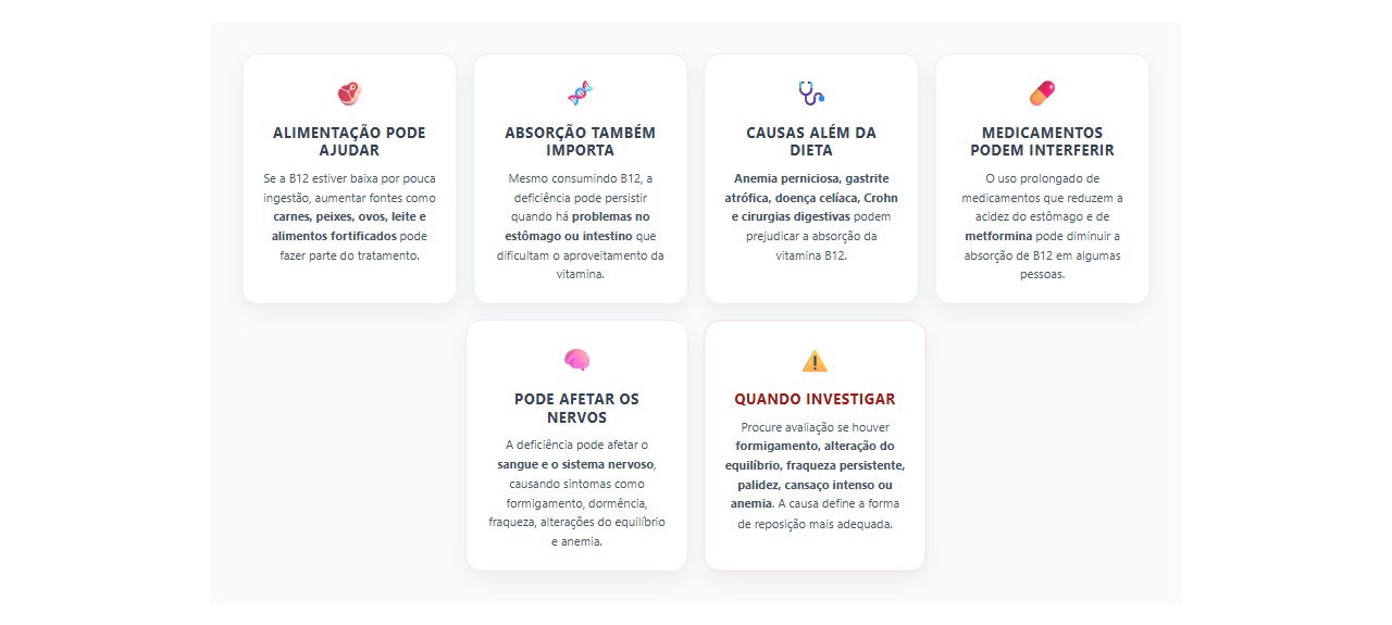 Vitamina B12 baixa: quando a alimentação ajuda e quando não é suficiente