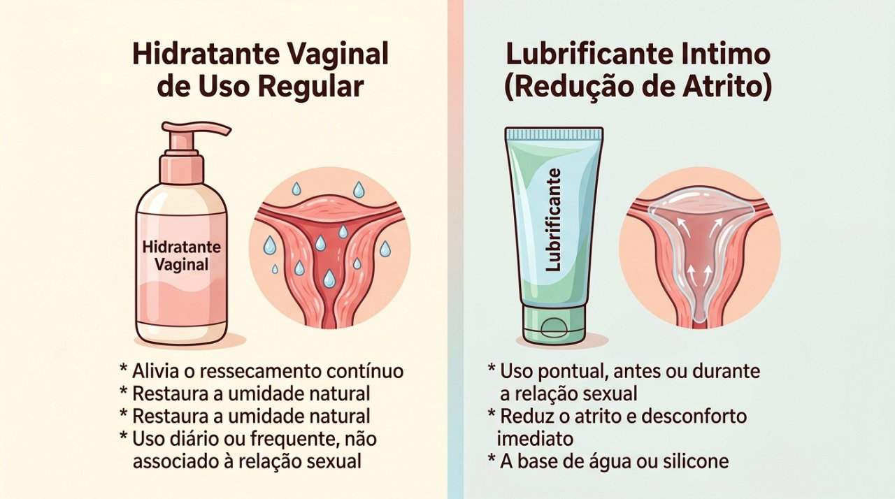 Hidratante vaginal e lubrificante têm funções diferentes no alívio da secura e do atrito.