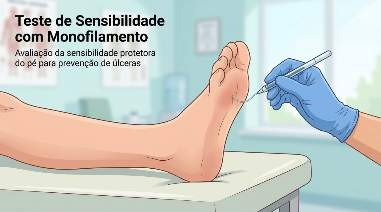 O exame de sensibilidade dos pés ajuda a identificar alterações nos nervos associadas à neuropatia diabética.