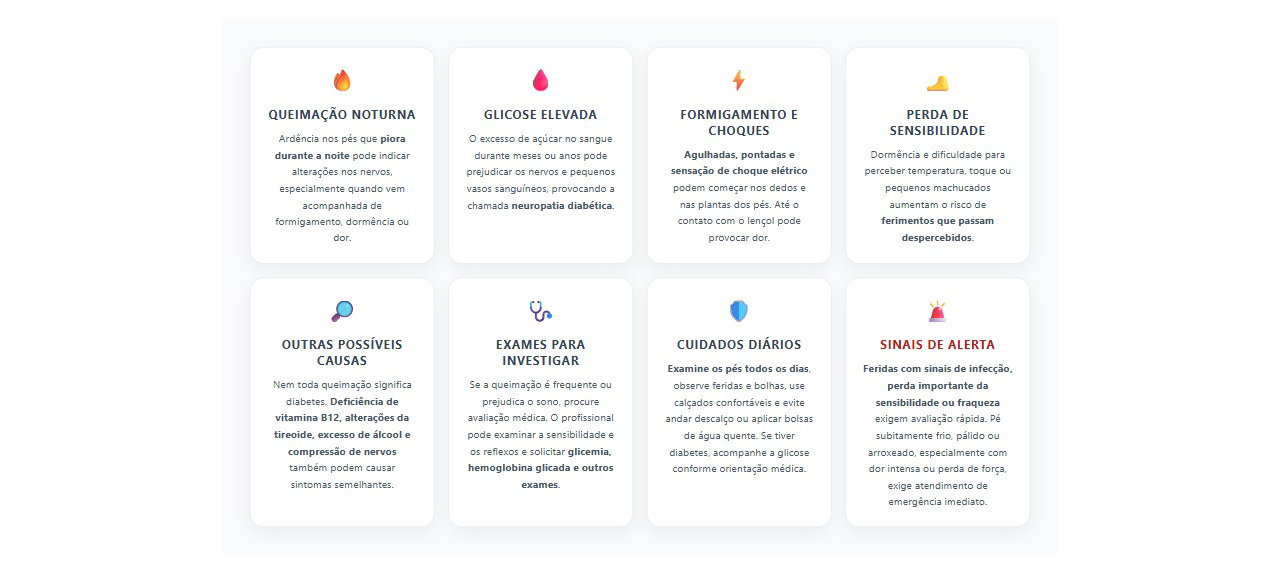 Queimação nos pés à noite: 8 sinais de neuropatia diabética e quando investigar