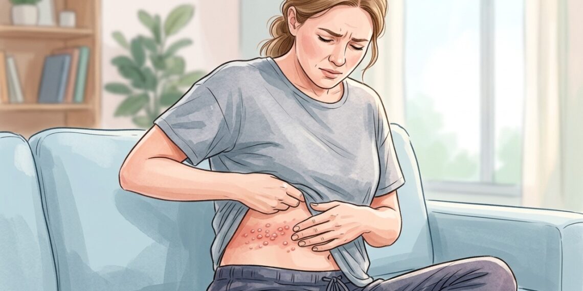 Ardência em uma faixa da pele, seguida pelo aparecimento de bolhas, pode indicar herpes-zóster.
