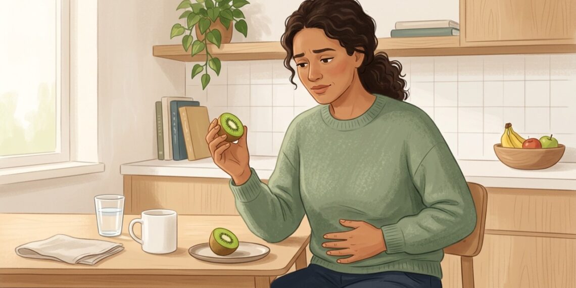 O kiwi é rico em fibras e pode ajudar a aliviar a prisão de ventre e facilitar a evacuação.