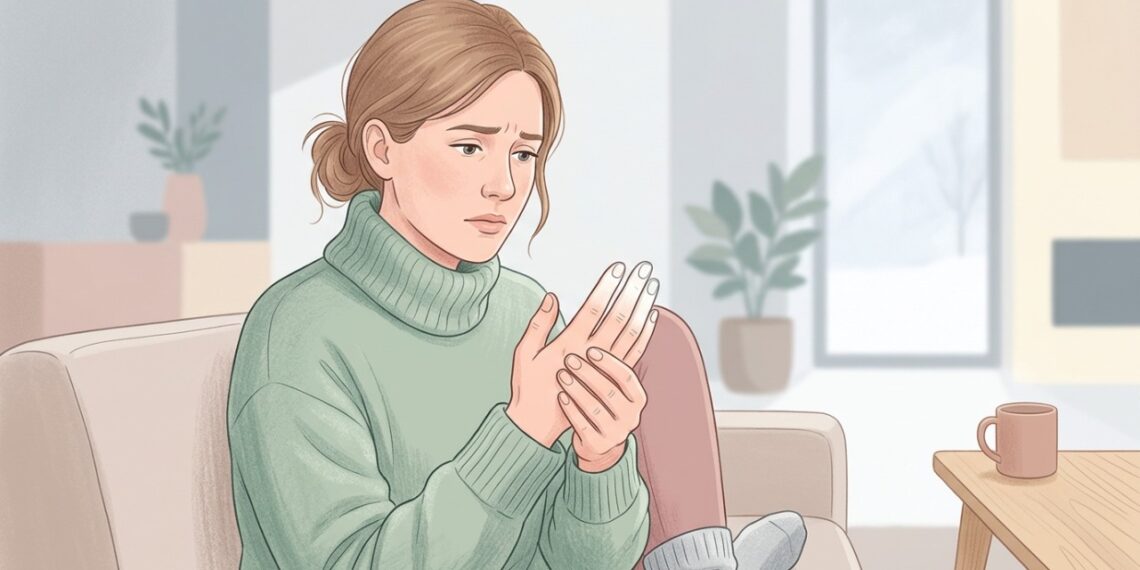 Dedos brancos e dormentes durante a exposição ao frio podem ser sinais do fenômeno de Raynaud.