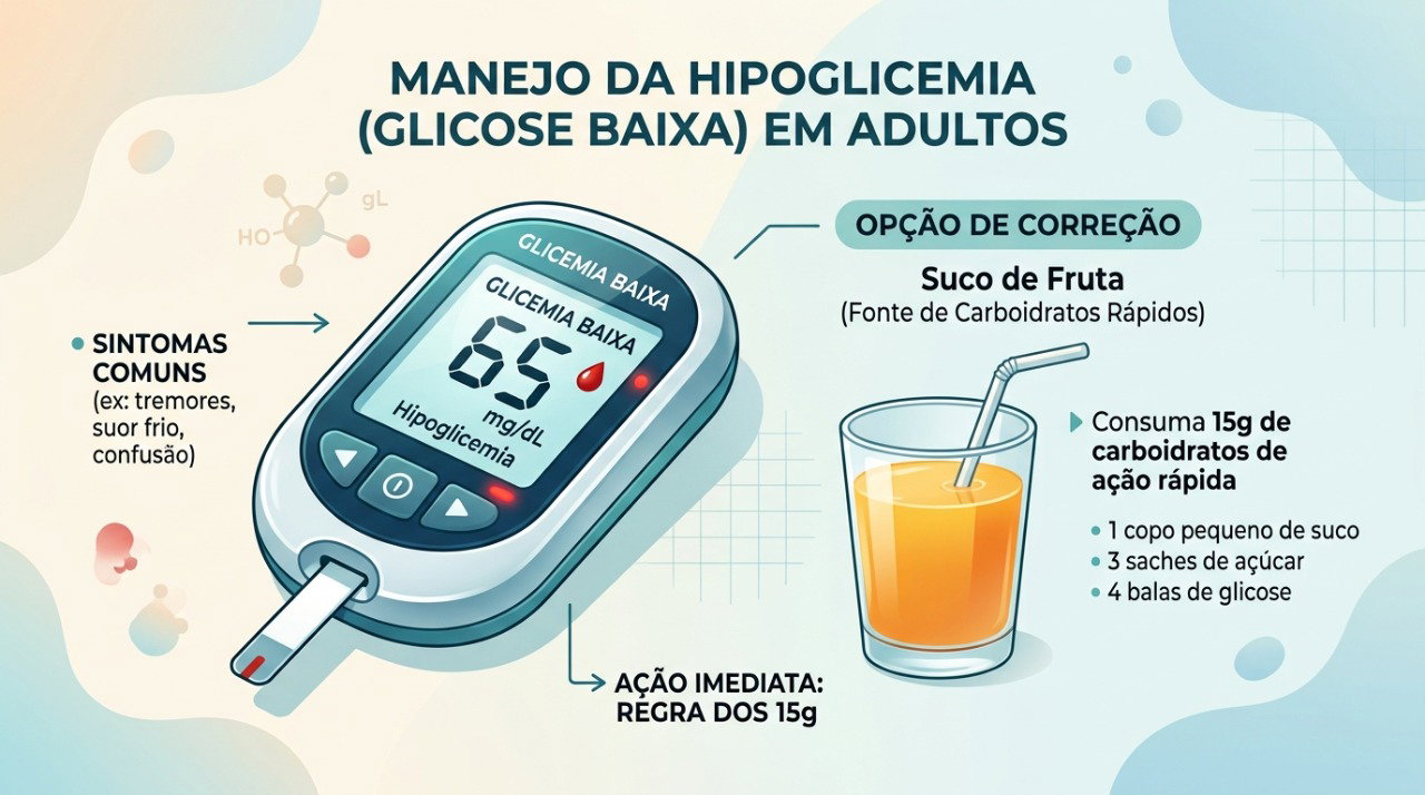 Medir a glicemia ajuda a identificar a hipoglicemia e orientar a correção dos níveis de açúcar no sangue.