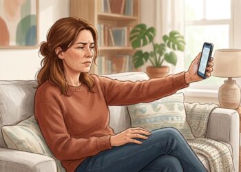 Precisar afastar o celular para enxergar as letras pode ser um dos primeiros sinais de presbiopia após os 40 anos.
