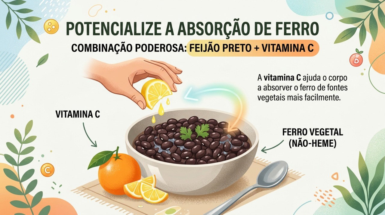 Combinar o feijão com alimentos ricos em vitamina C, como limão e laranja, ajuda a melhorar a absorção do ferro.