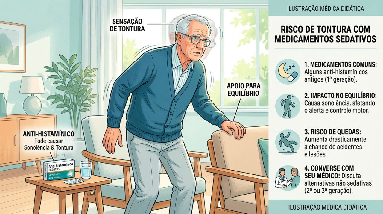 Tontura e dificuldade de equilíbrio após o uso de antialérgicos são sinais de alerta que merecem atenção nos idosos.