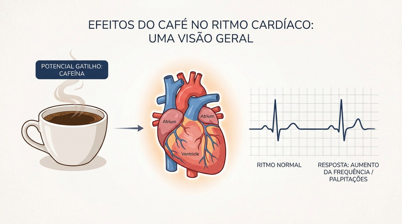 Observar a relação entre cafeína e alterações nos batimentos ajuda na investigação das palpitações.