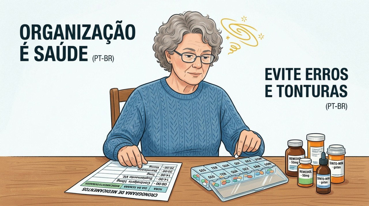 Registrar medicamentos, horários e episódios de tontura pode ajudar a identificar possíveis relações entre os sintomas e o tratamento.