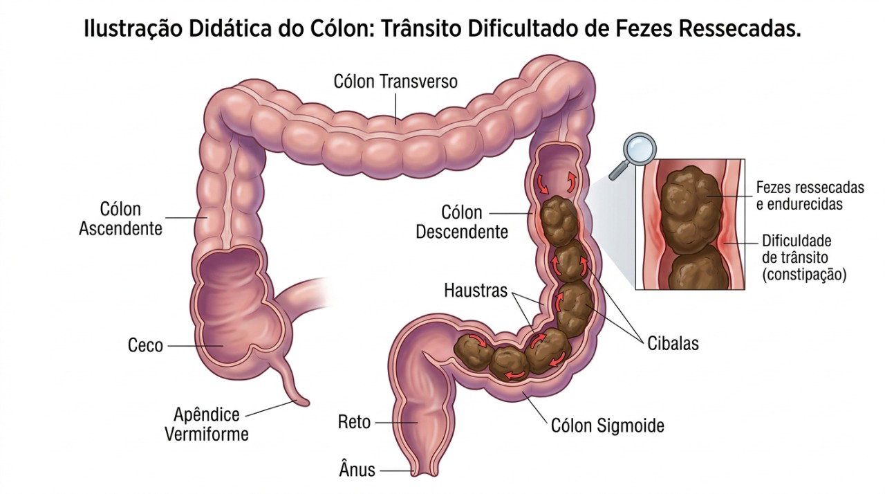 Fezes ressecadas podem ser mais difíceis de eliminar e favorecer a sensação de esvaziamento incompleto.