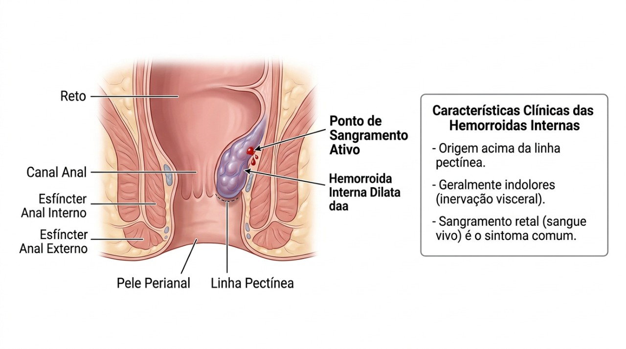Hemorroidas internas podem sangrar durante a passagem das fezes, especialmente quando há esforço para evacuar.