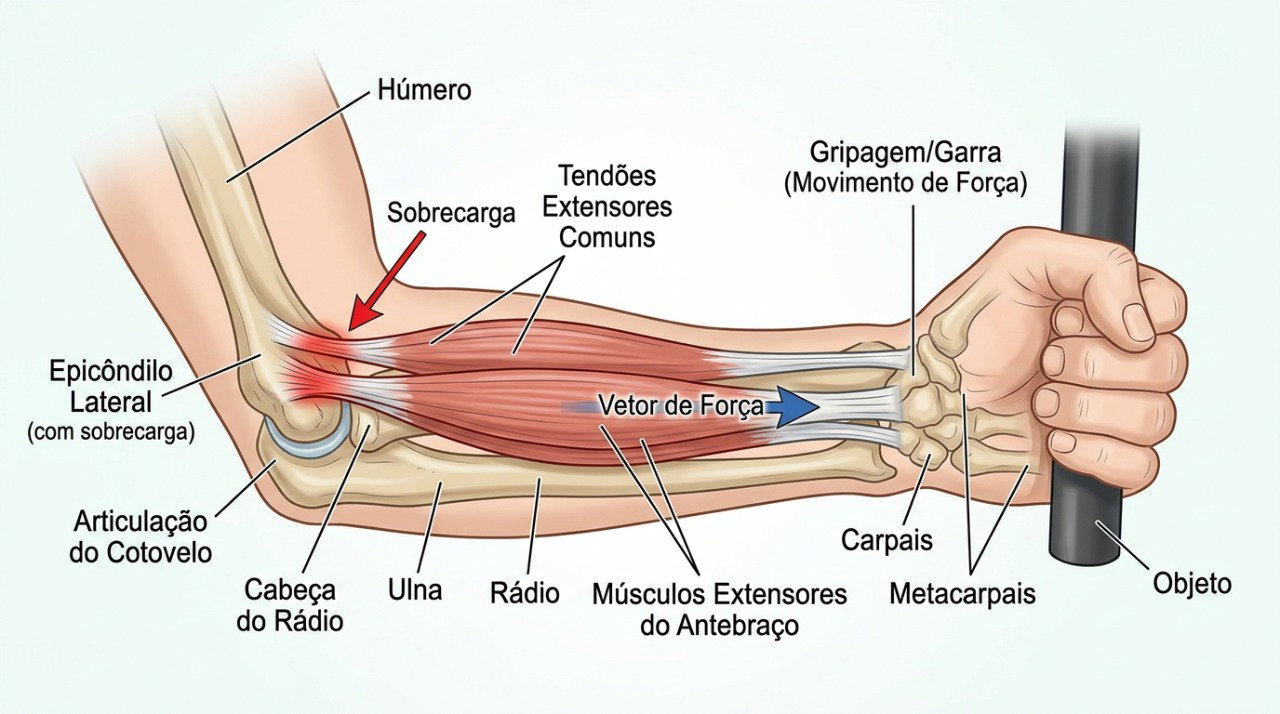 A sobrecarga dos tendões na parte externa do cotovelo pode causar dor em movimentos do punho e da mão.