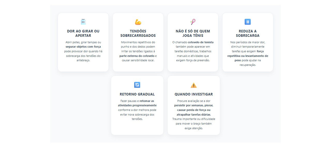 Dor no cotovelo ao abrir potes: sinais de sobrecarga dos tendões