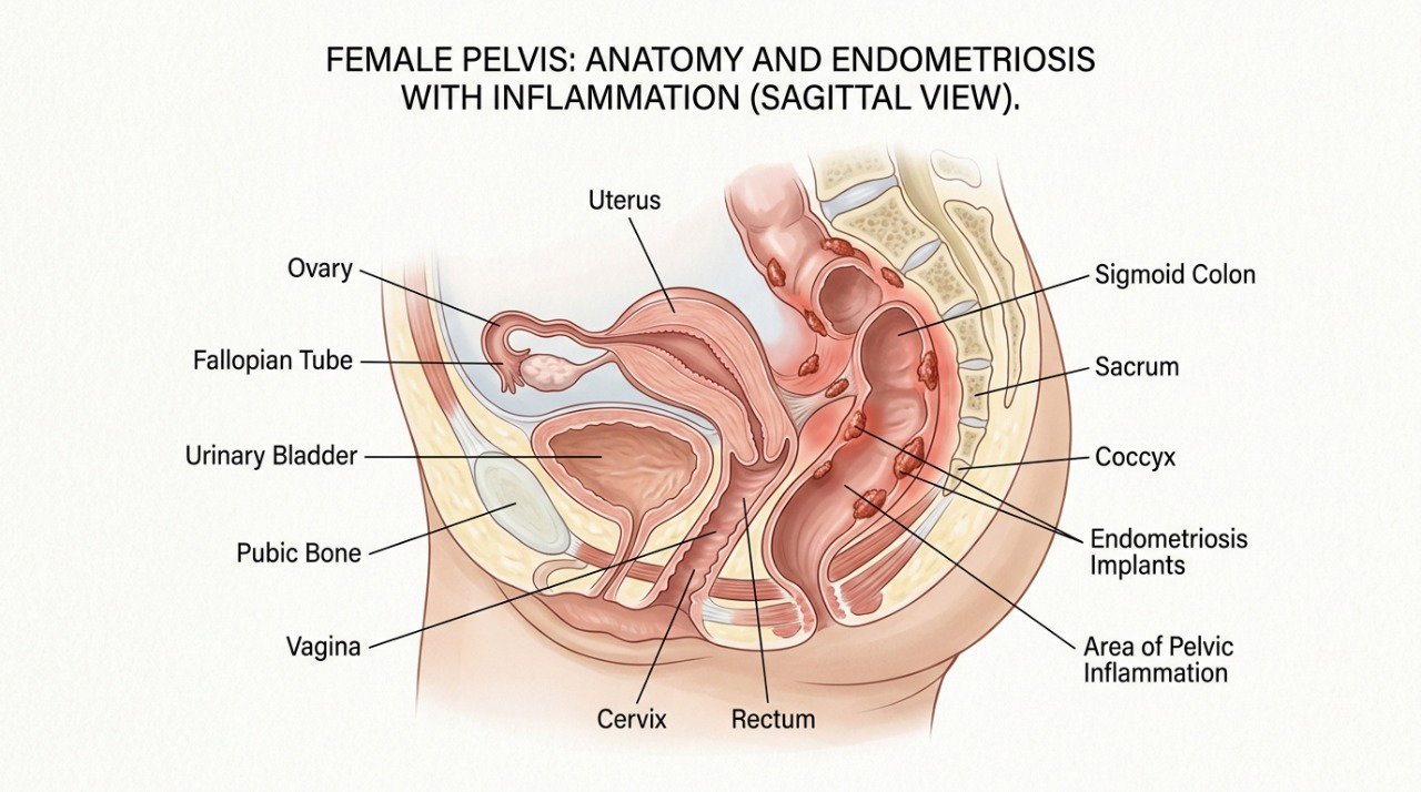 A endometriose próxima ao intestino pode contribuir para dor ao evacuar durante a menstruação.