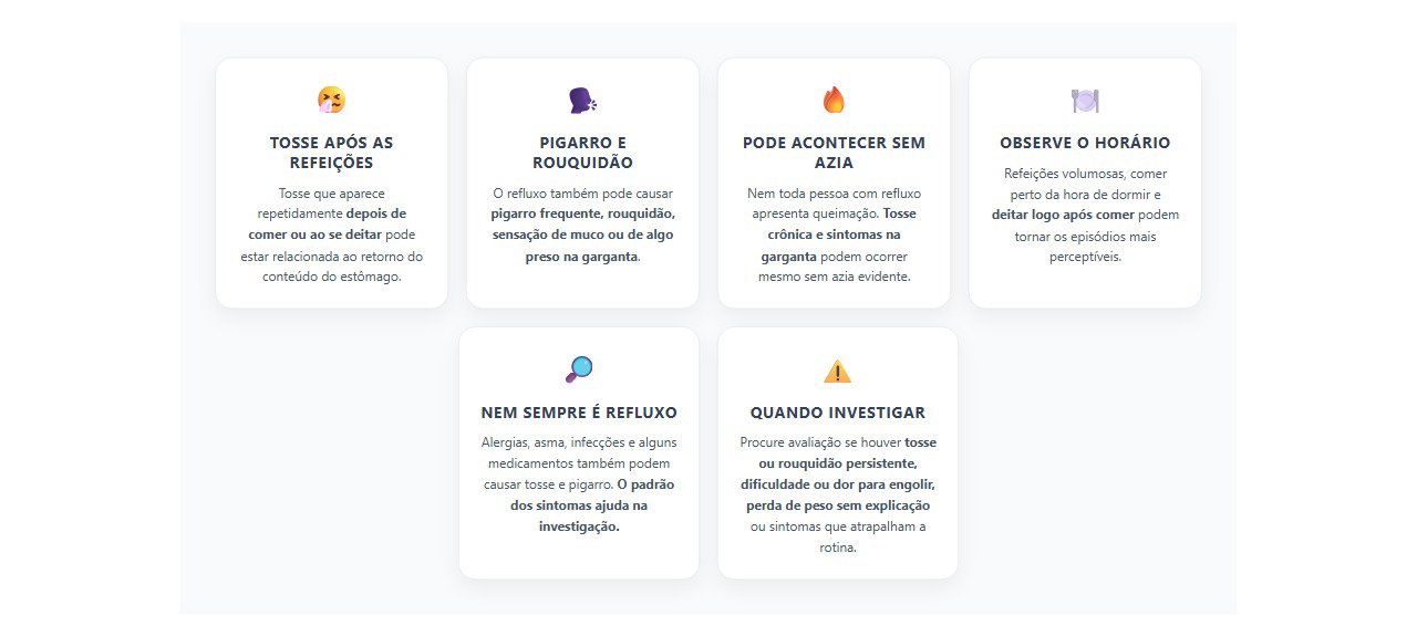Tosse e pigarro depois de comer: sinais que podem indicar refluxo