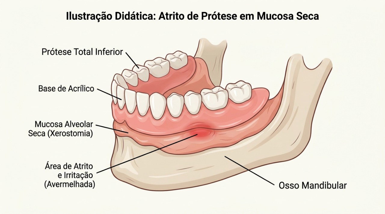 A redução da saliva pode prejudicar o conforto e o encaixe da dentadura.