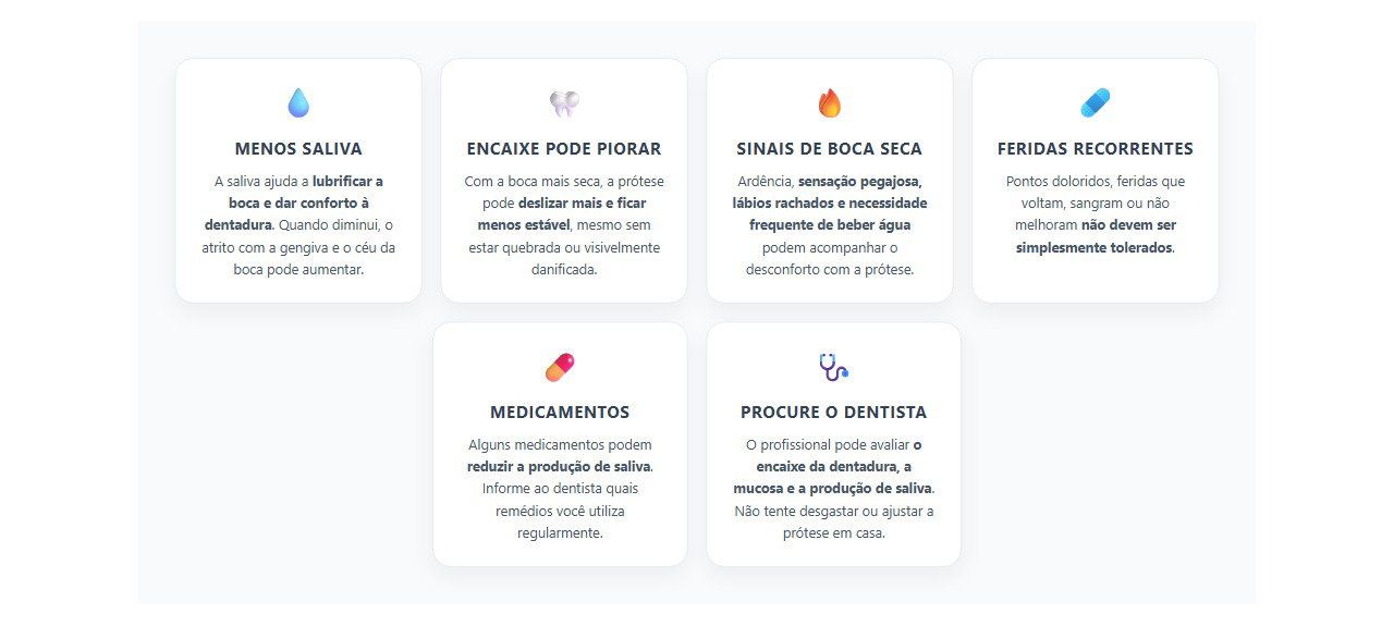Boca seca pode fazer a dentadura machucar e perder o encaixe