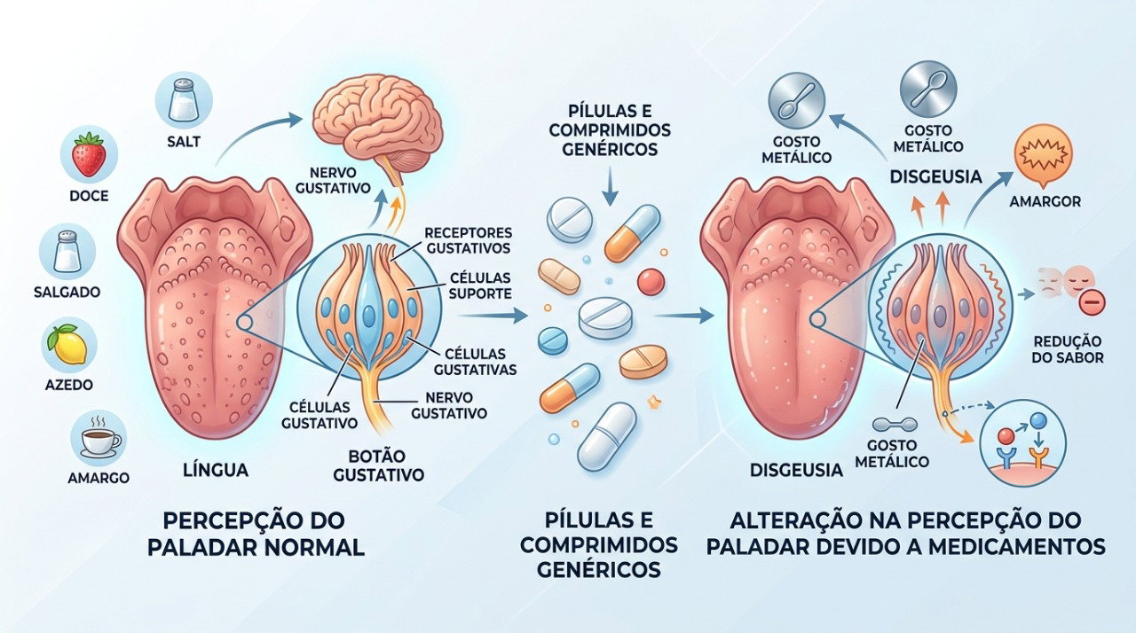 Alguns medicamentos podem provocar disgeusia e mudar a percepção normal dos sabores.