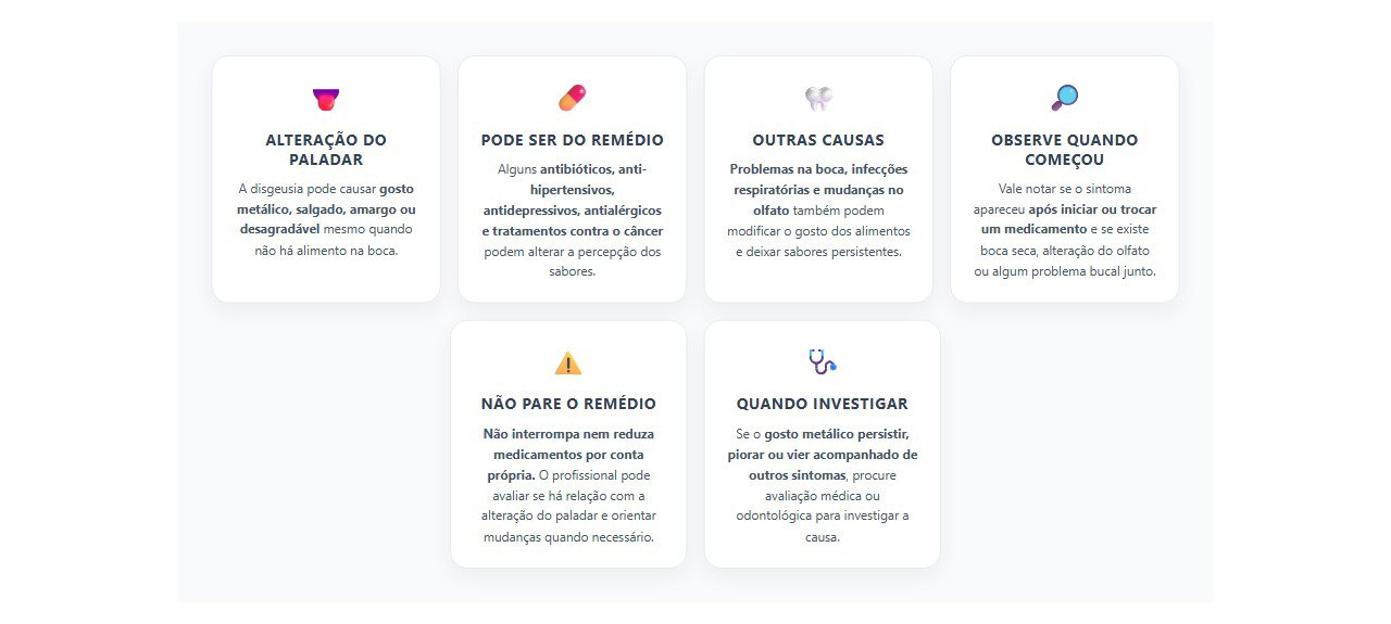 Gosto metálico na boca: causas e sinais para observar