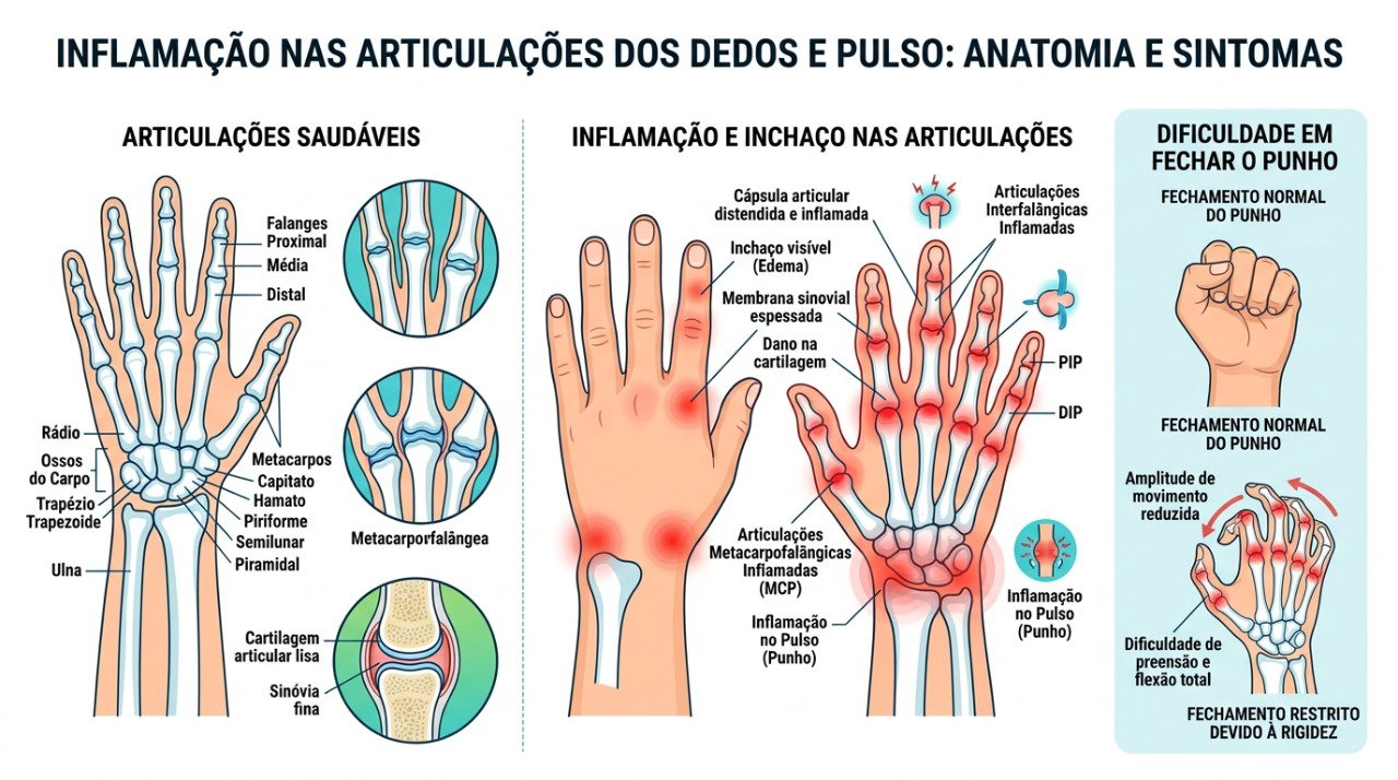 Rigidez matinal prolongada com dor e inchaço pode ocorrer na artrite reumatoide.