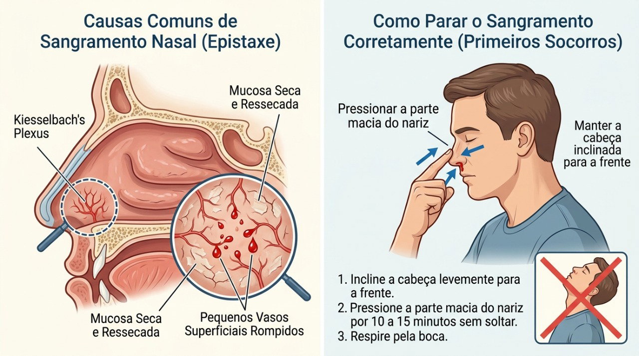 Mucosa nasal ressecada e irritada pode sangrar com mais facilidade, especialmente no tempo seco.