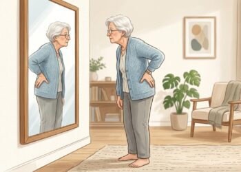 Perda de altura e postura mais curvada podem estar relacionadas a alterações na coluna e à osteoporose.
