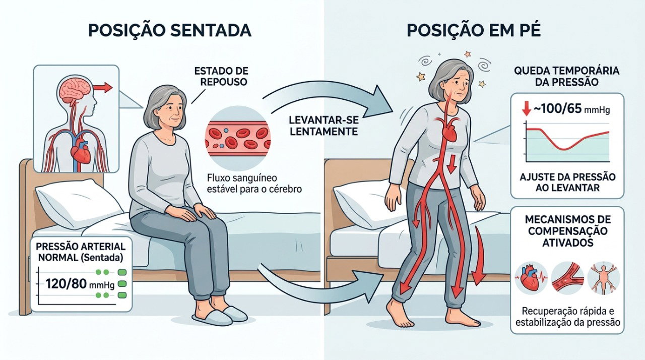Levantar em etapas pode ajudar o organismo a se adaptar e reduzir a tontura ao ficar em pé.