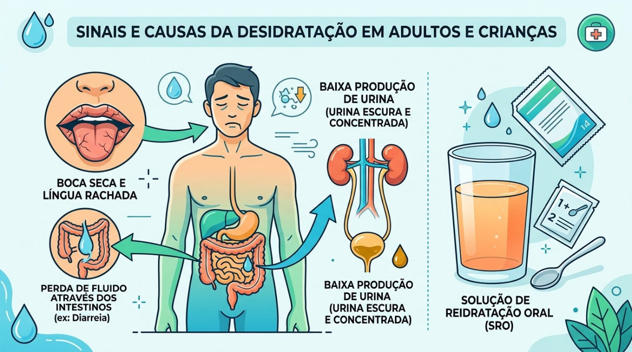 A diarreia pode causar perda de água e eletrólitos e aumentar o risco de desidratação.
