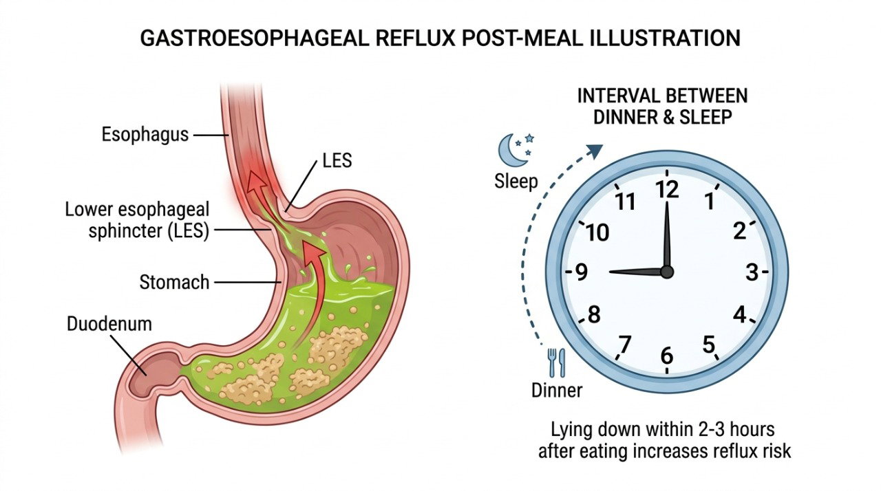 Dar algumas horas entre o jantar e a hora de dormir pode ajudar a reduzir episódios de refluxo noturno.