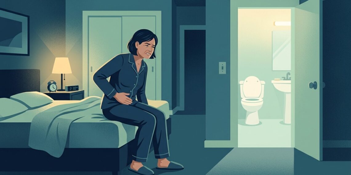 Ardor ao urinar e vontade frequente de ir ao banheiro à noite podem sugerir infecção urinária.
