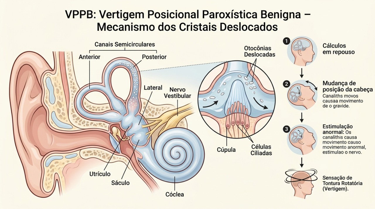 Na vertigem posicional, mudanças na posição da cabeça podem desencadear episódios breves de sensação de giro.