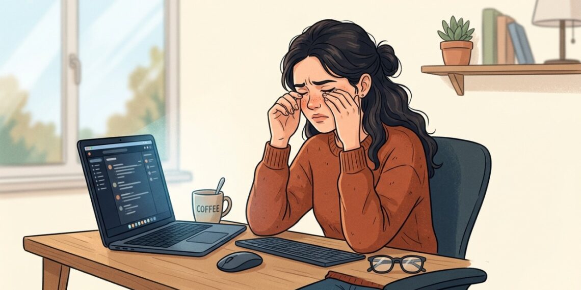 Ardor nos olhos e visão embaçada após muito tempo de tela podem estar ligados ao ressecamento ocular.
