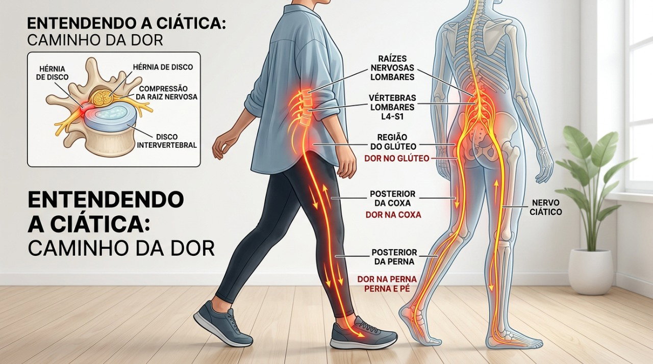 Movimentos leves e mudanças frequentes de posição podem ajudar a evitar mais rigidez na dor ciática.
