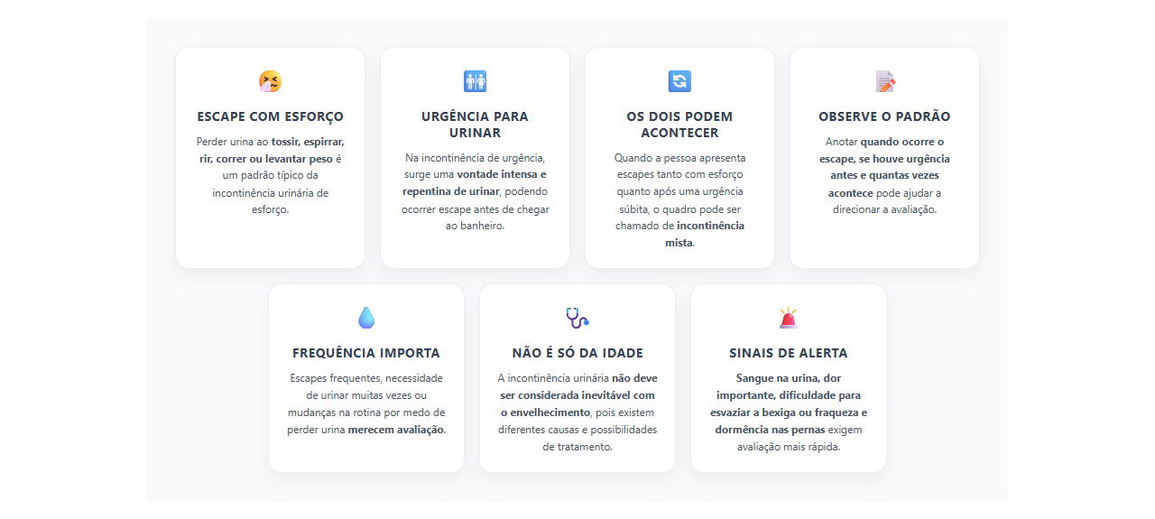 Escape de urina: esforço e urgência indicam padrões diferentes