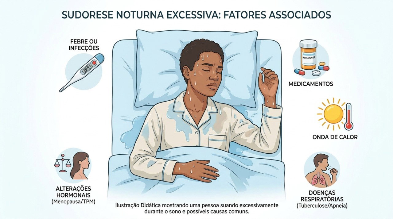 Suor noturno persistente pode ter diferentes causas, incluindo medicamentos, alterações hormonais e algumas doenças.