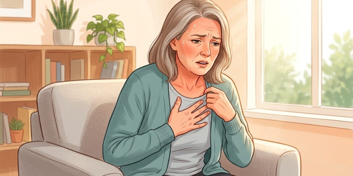 Calorões da menopausa podem vir acompanhados de palpitação, suor e tontura.