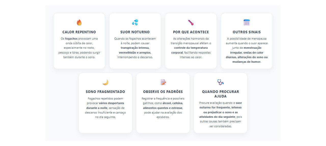 Suor noturno na menopausa: sinais de fogachos e quando investigar