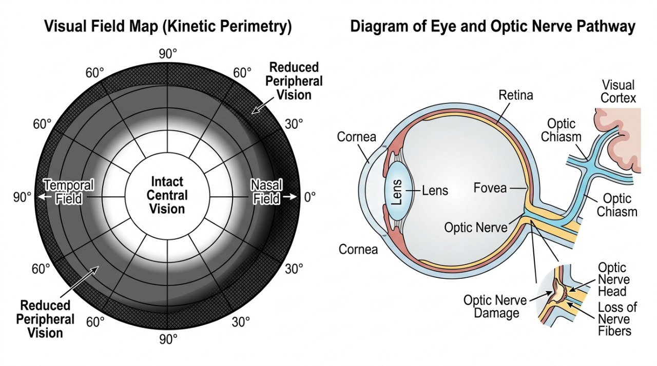 O glaucoma pode afetar primeiro a visão periférica antes de comprometer áreas mais centrais do campo visual.