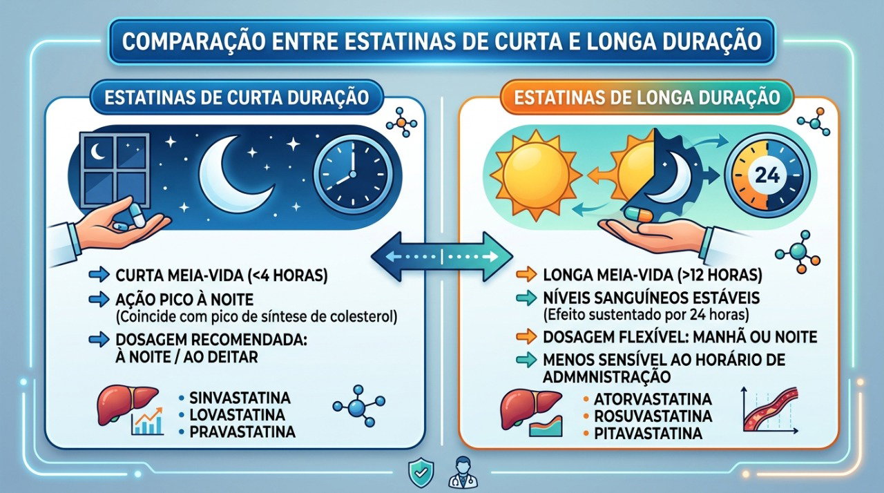 Estatinas de ação curta costumam ter maior relação com o horário noturno, enquanto outras permitem mais flexibilidade.