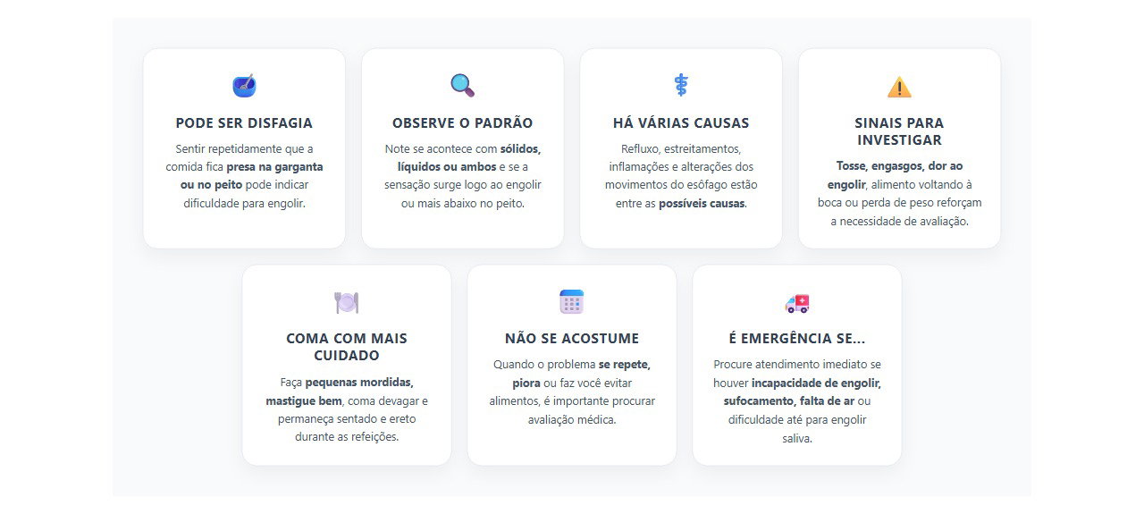 Comida presa ao engolir: sinais de disfagia que merecem atenção
