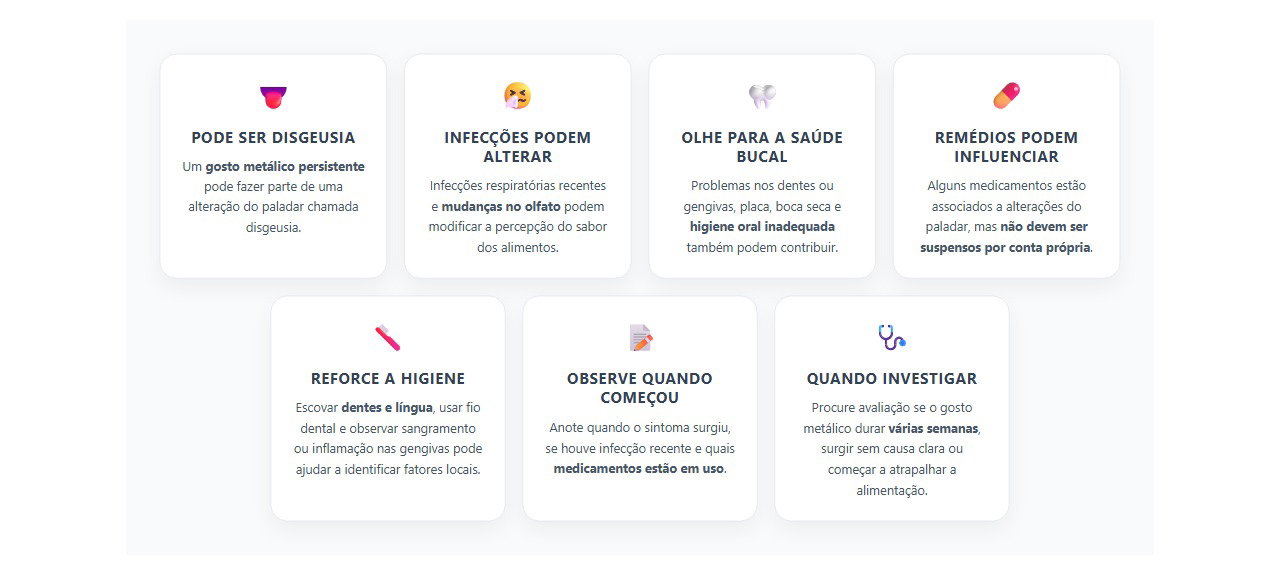 Gosto metálico na boca: causas comuns e quando investigar