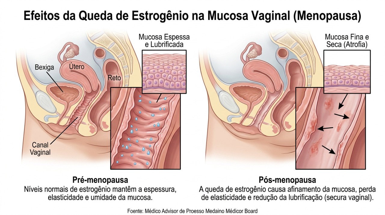 A queda do estrogênio na menopausa pode reduzir a lubrificação e deixar os tecidos vaginais mais sensíveis.