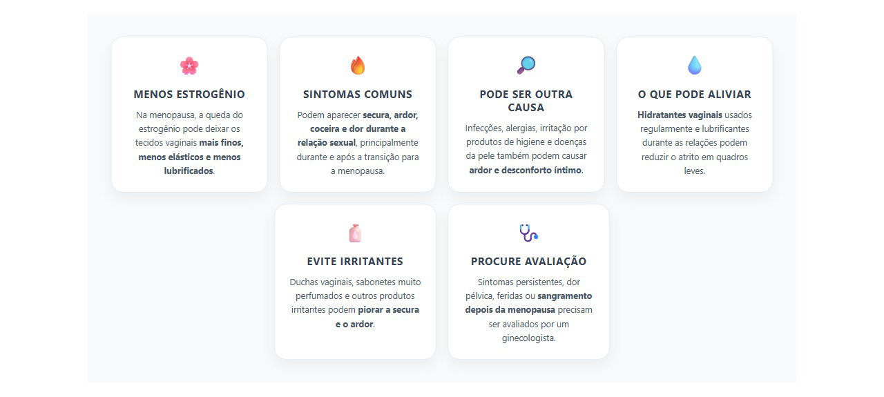 Secura íntima na menopausa: sinais, alívio e quando investigar