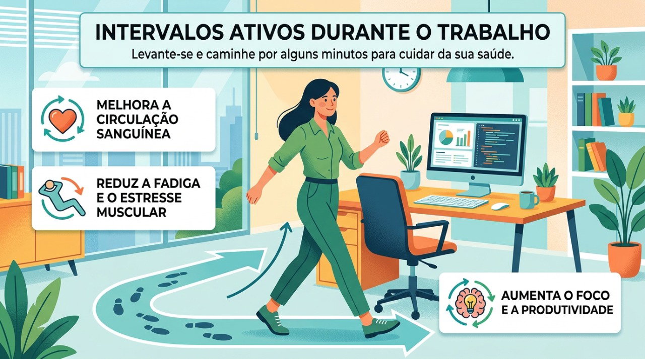 Distribuir pequenas pausas de movimento ao longo do dia pode ajudar a reduzir o tempo sedentário.