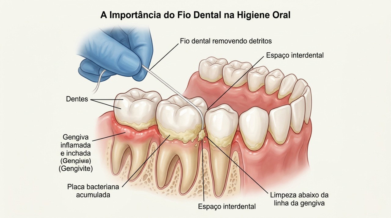 A remoção da placa entre os dentes ajuda a controlar a inflamação da gengiva.