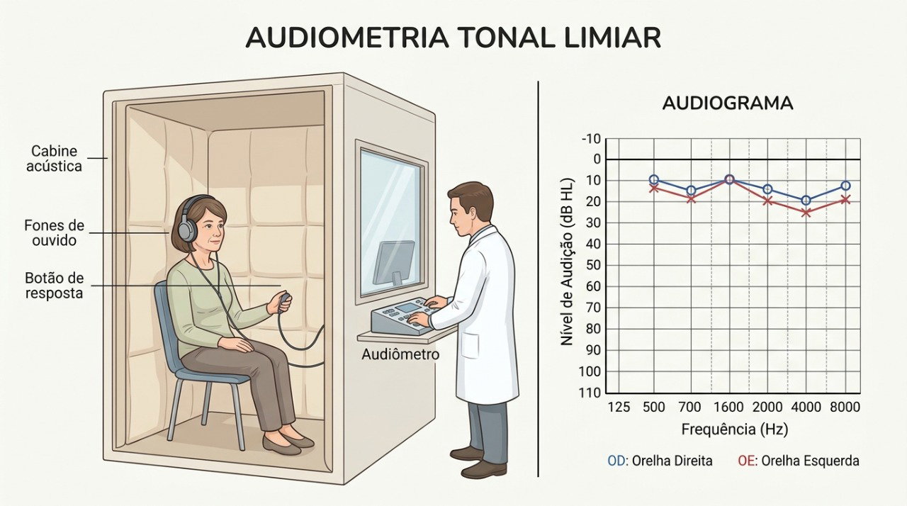 A audiometria ajuda a identificar e medir alterações na capacidade de ouvir.