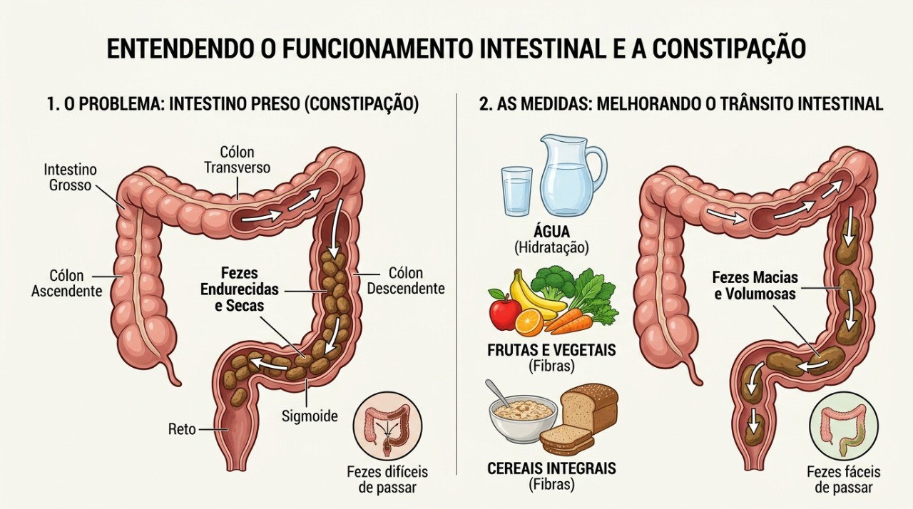 Hidratação, fibras e atividade física podem ajudar a aliviar a constipação durante o tratamento.